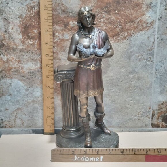 Hymenaeus Bronze Statue Sculpture Holding Two Doves Greek God of Marriage Feasts - Picture 9 of 10